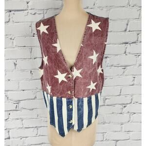 Vintage Quizz New York Vest Women Lg Americana Patriot Stars Stipes 4th July